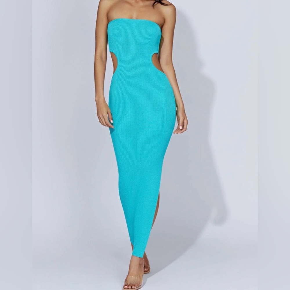 Meshki Turquoise Strapless Cutout Maxi Dress